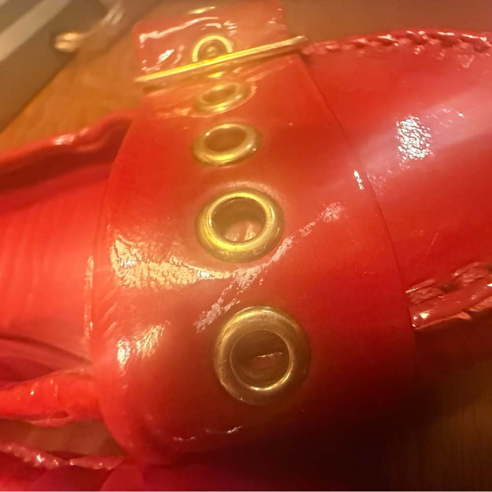 Miu Miu Red Patent Leather Stretch Flats w/ Gold Accents Size 6.5 MSRP $545 - Picture 10 of 12